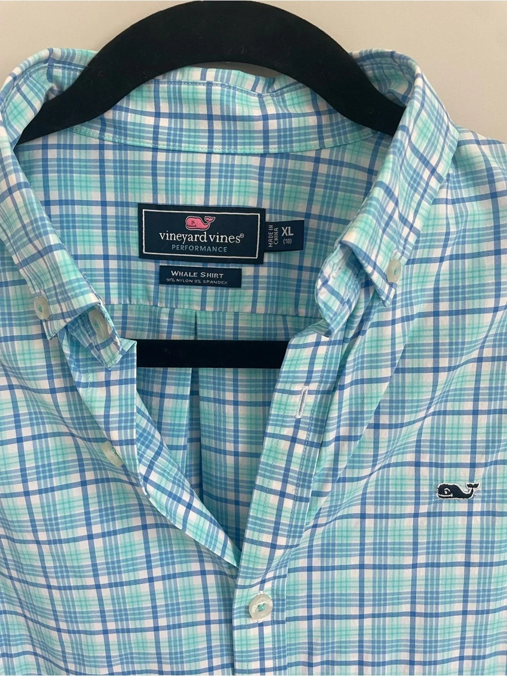 Boys XL Vineyard Vines Performance Fabric Blue Plaid Button-Down Shirt
